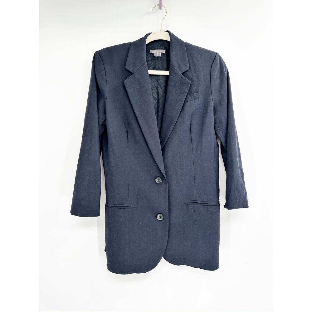 Vince Navy Blue Wool Blend Two‎ Button Single Breasted Blazer Jacket Size 6